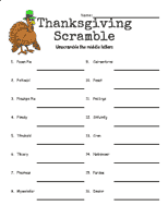 Thanksgiving Word Scramble 3